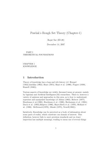 Pawlak's Rough Set Theory (Chapter-1) - Department of Computer ...