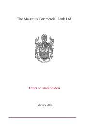 The Mauritius Commercial Bank Ltd. Letter to shareholders