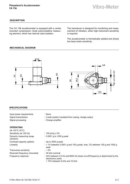 CA 136 Piezoelectric Accelerometer Type CA 136 - Istec International