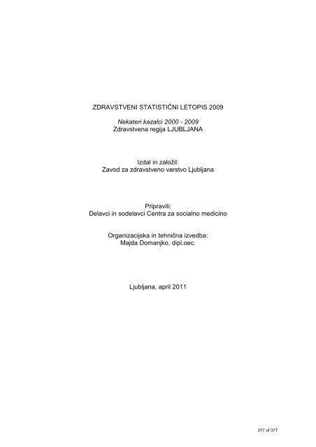 ZDRAVSTVENI STATISTIÄNI LETOPIS 2009 Zdravstvena regija ...