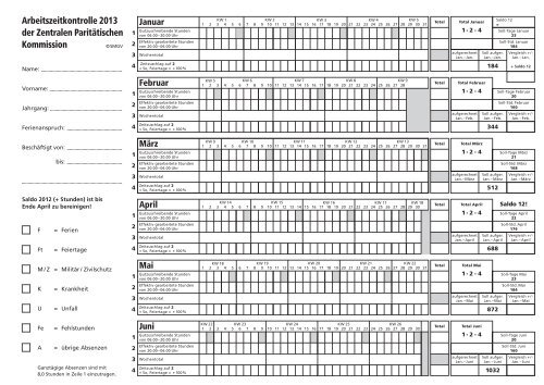 Arbeitszeitkontrollformular 2013