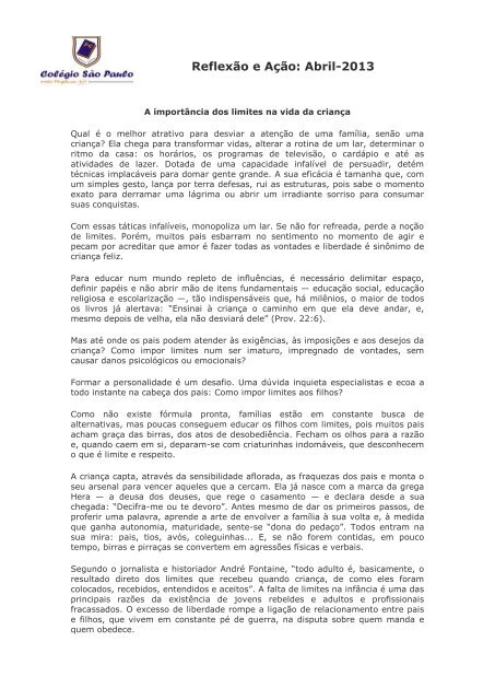 ReflexÃ£o e AÃ§Ã£o: Abril-2013 - ColÃ©gio SÃ£o Paulo