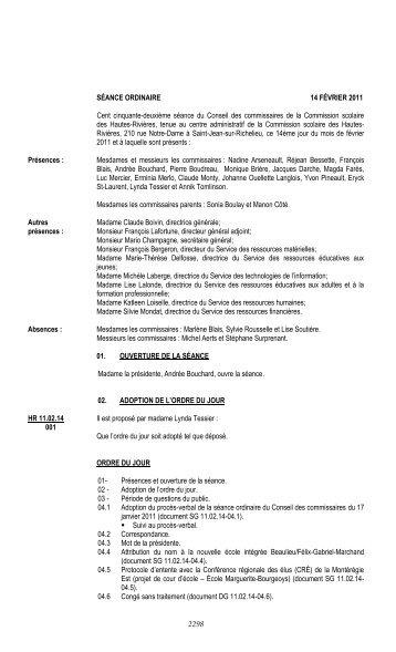 14 fÃ©vrier 2011 - Commission scolaire des Hautes-RiviÃ¨res