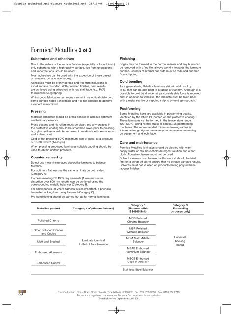 Technical Information dispelling traditions - Formica