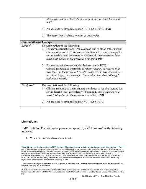 Iron Chelating Agents - BMC HealthNet Plan