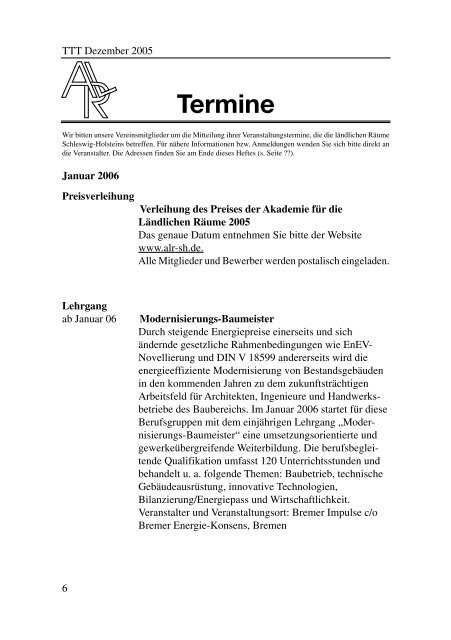 Termine - Akademie für die ländlichen Räume