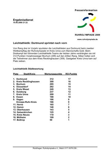 Ergebnisliste - Leichtathletik in Oberhausen