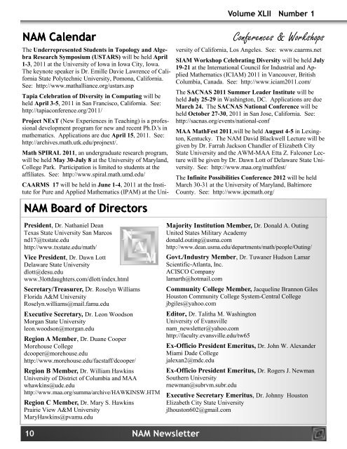 NAM Newsletter - University of Evansville