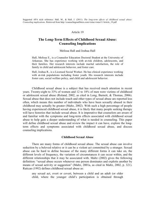 The Long-Term Effects of Childhood Sexual Abuse: Counseling ...