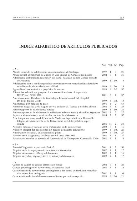 INDICE ALFABETICO DE ARTICULOS PUBLICADOS - CEMERA