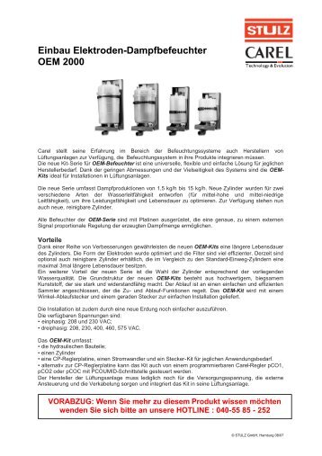 Einbau Elektroden-Dampfbefeuchter OEM 2000 - Stulz GmbH