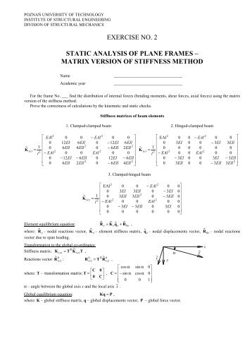 matrix version of stiffness method - PoznaÅ„