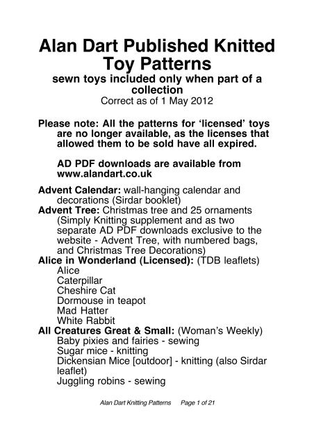 Alan Dart Published Knitted Toy Patterns