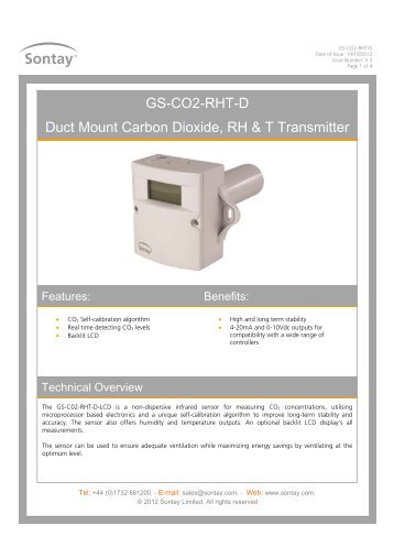 GS-CO2-RHT-D Duct Mount Carbon Dioxide, RH & T ... - Sontay