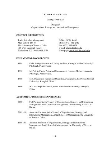 CURRICULUM VITAE Zhiang "John" LIN Professor Organizations