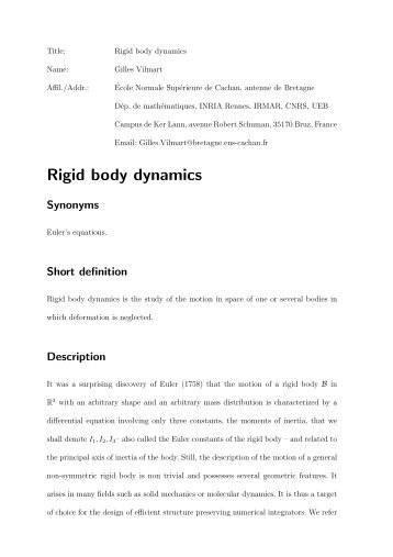 Rigid body dynamics - ENS de Cachan - Antenne de Bretagne ...