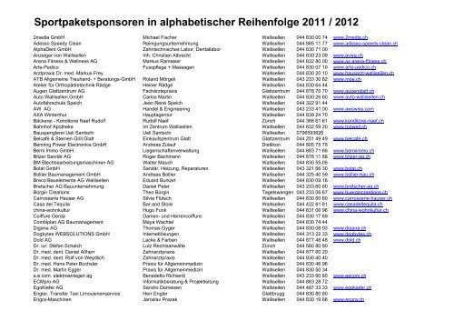 Sportpaketsponsoren in alphabetischer Reihenfolge 2011 / 2012