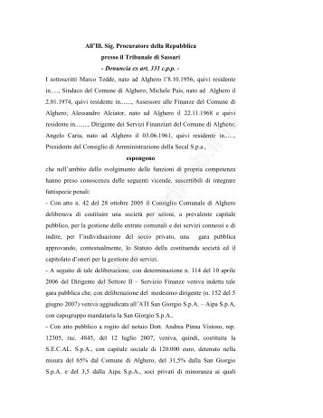 Esposto Procura della Repubblica Comune ... - Sassariweb.info