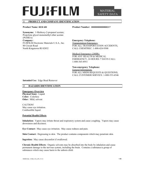 MATERIAL SAFETY DATA - SMFL