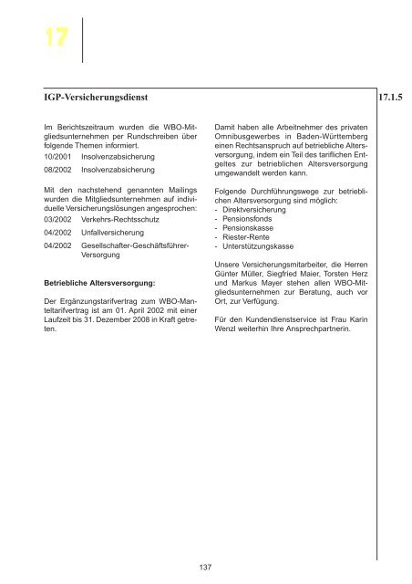 Inhaltsverzeichnis WBO-Geschäftsbericht 2002