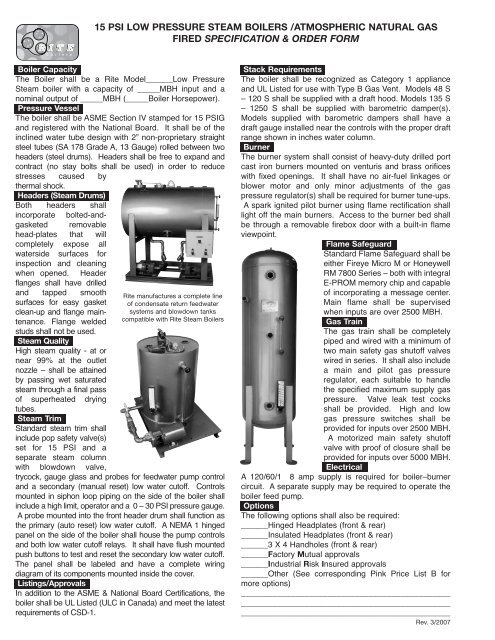 Rite 15 psi low pressure atmospheric brochure - California Boiler