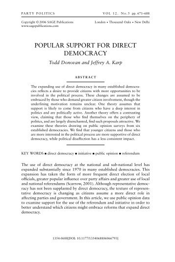POPULAR SUPPORT FOR DIRECT DEMOCRACY - Jeffrey A. Karp