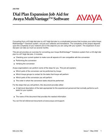 Dial Plan Expansion Job Aid for Avaya ... - Avaya Support