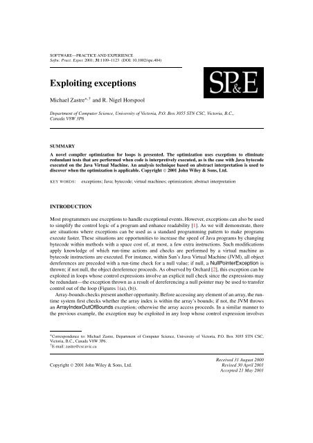 Exploiting exceptions - Computer Science, Department of