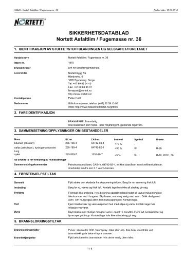 SIKKERHETSDATABLAD Nortett Asfaltlim / Fugemasse nr. 36