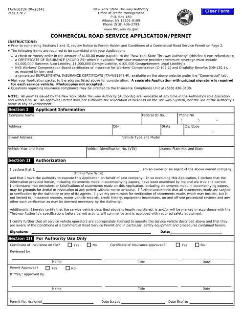 TA-W68159: Commercial Road Service Application/Permit