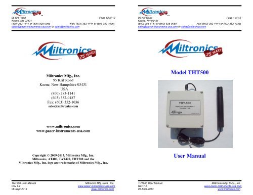 Pacer DA40 User Manual - Pacer Instruments