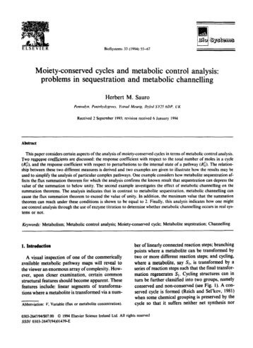 Moiety-conserved cycles and metabolic control ... - sys-bio.org