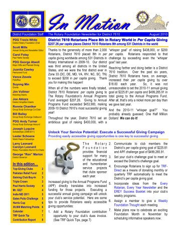 August 2010 Newsletter - Rotary District 7610