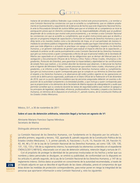 Gaceta NÂ° 256 - ComisiÃ³n Nacional de los Derechos Humanos