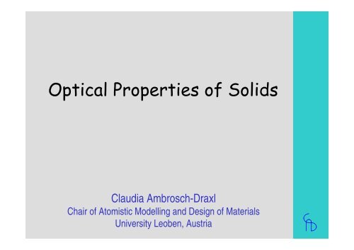 2. Optical Properties of Solids - WIEN 2k