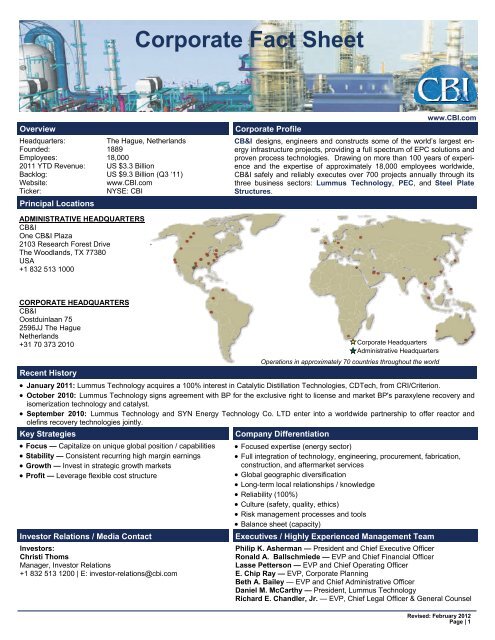 Corporate Fact Sheet - CB&I
