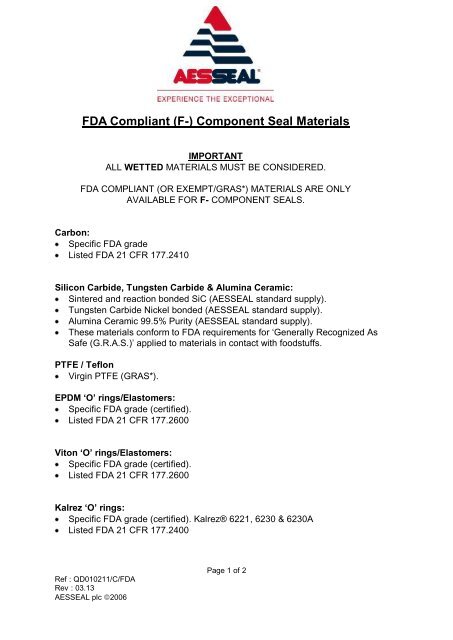 GP31 FDA materials - Component Seals