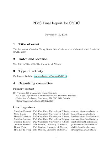 PIMS Final Report for CYRC