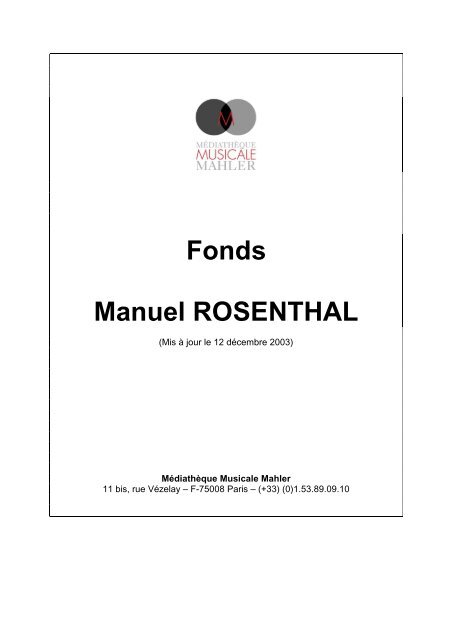 Inventaire du fonds - MÃ©diathÃ¨que Musicale Mahler