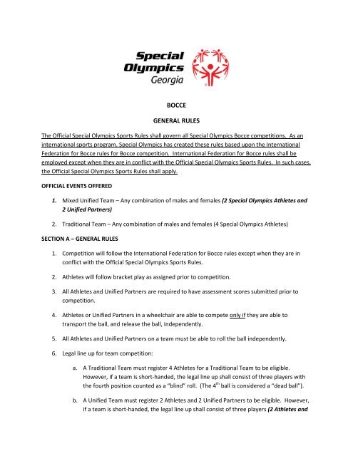 BOCCE GENERAL RULES - Special Olympics Georgia