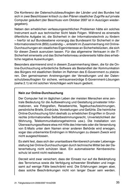 21. Tätigkeitsbericht des Hamburgischen Datenschutzbeauftragten ...