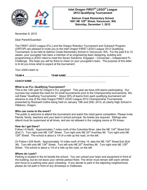 Local Parent Letter - Oregon Robotics Tournament and Outreach ...