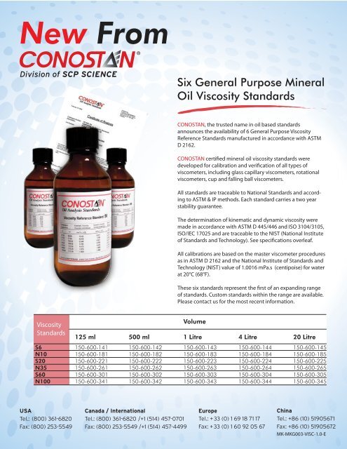 Conostan Oil Viscosity Standards front - SCP Science