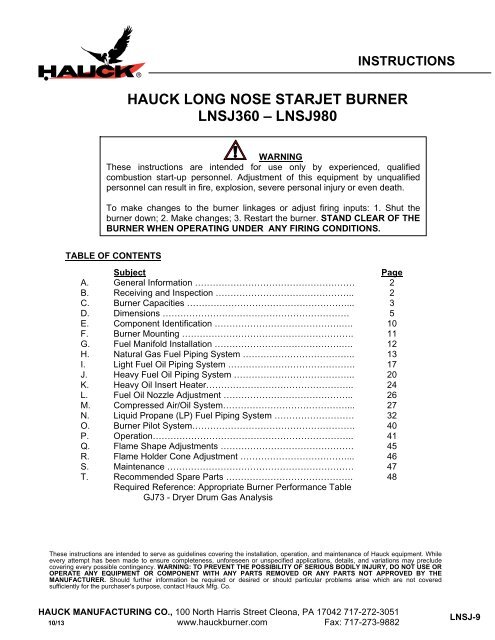 HAUCK LONG NOSE STARJET BURNER LNSJ360 â LNSJ980