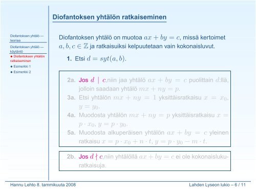 Diofantoksen yhtälö - Lahti