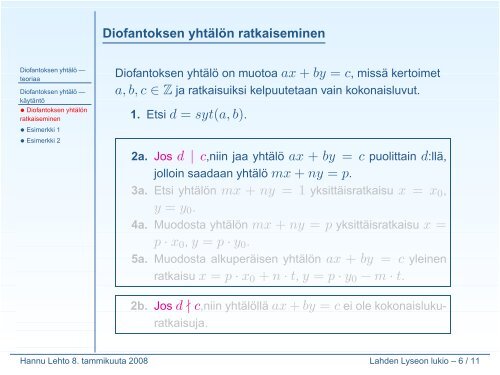 Diofantoksen yhtälö - Lahti