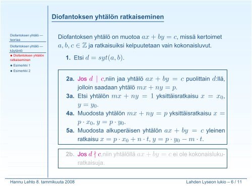 Diofantoksen yhtälö - Lahti