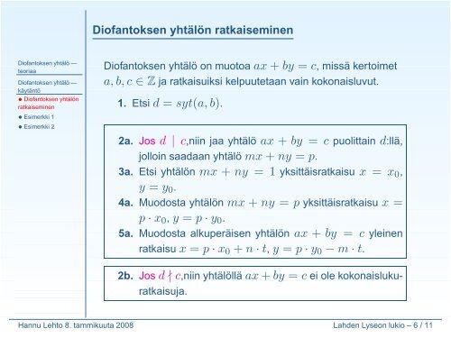 Diofantoksen yhtälö - Lahti