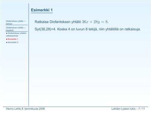 Diofantoksen yhtälö - Lahti