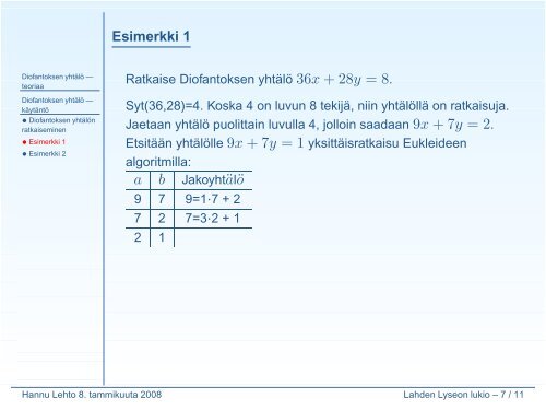 Diofantoksen yhtälö - Lahti